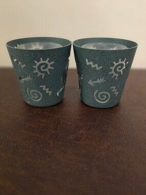 Set of 2- Party Lite Arizona Green Metal Native Candle Holders
